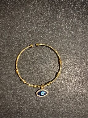 Gold-Tone Bracelet with Blue Evil Eye Charm